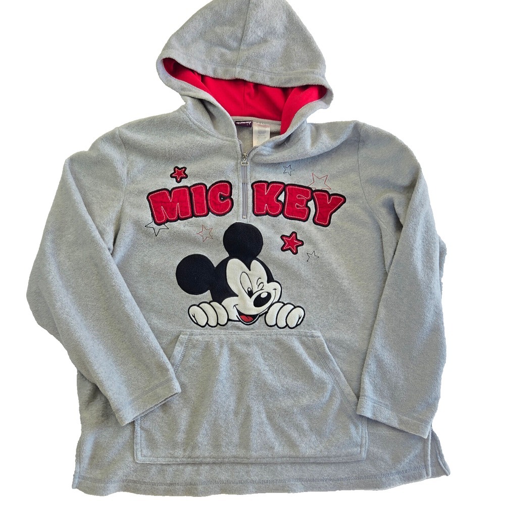 Disney Mickey Mouse Womens 2XL 1/4 Zip Fleece Hoodie Sweatshirt Gray VTG Y2K - Picture 5 of 9